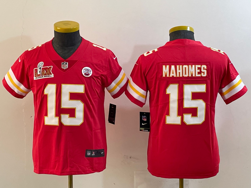 Youth 2025 Kansas City Chiefs 15 Mahomes red Nike NFL jersey style 9
